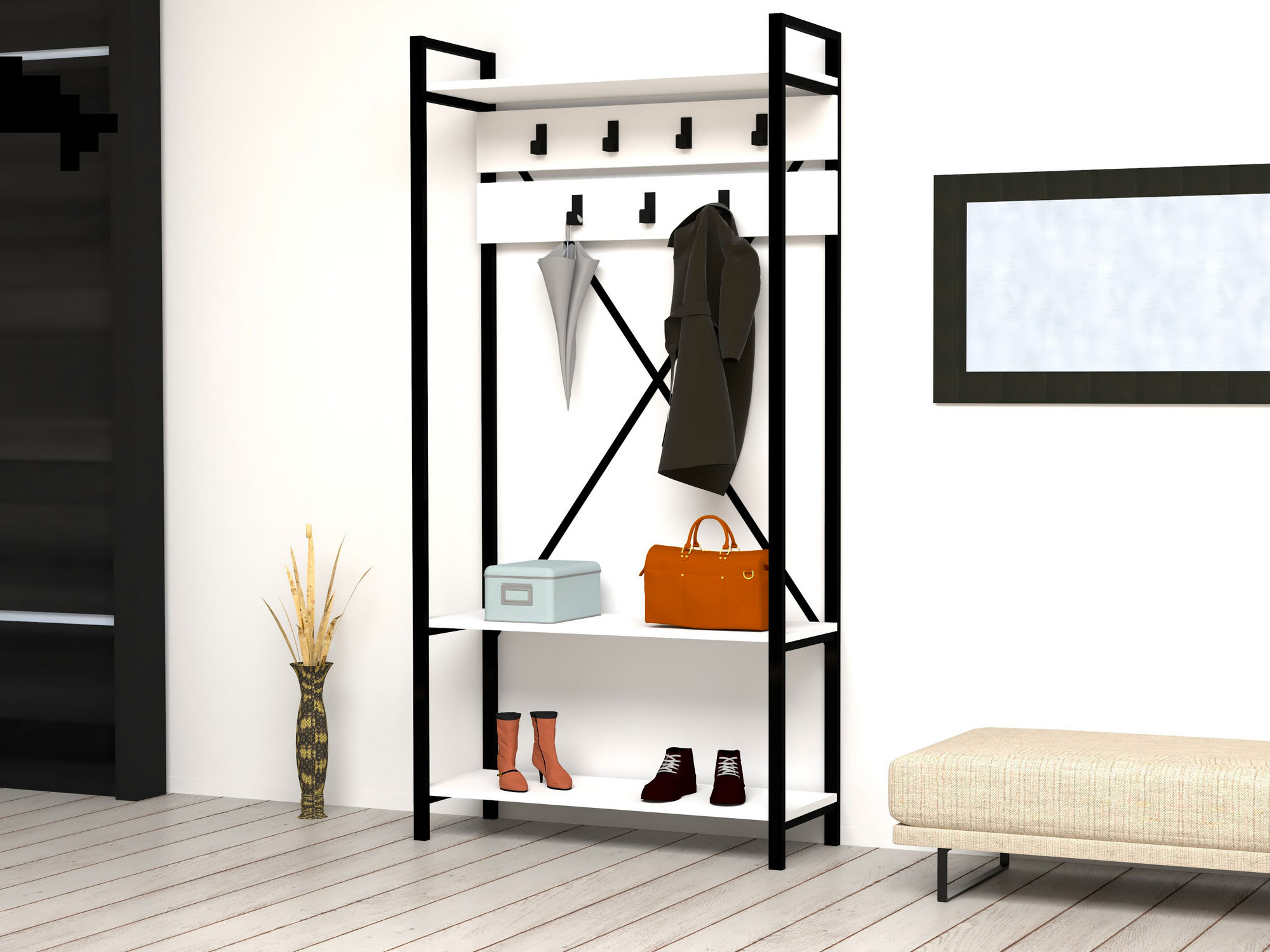 Alfa H Meuble d'entrée | 100 % MÉLAMINE | Blanc, Gris - Image 4