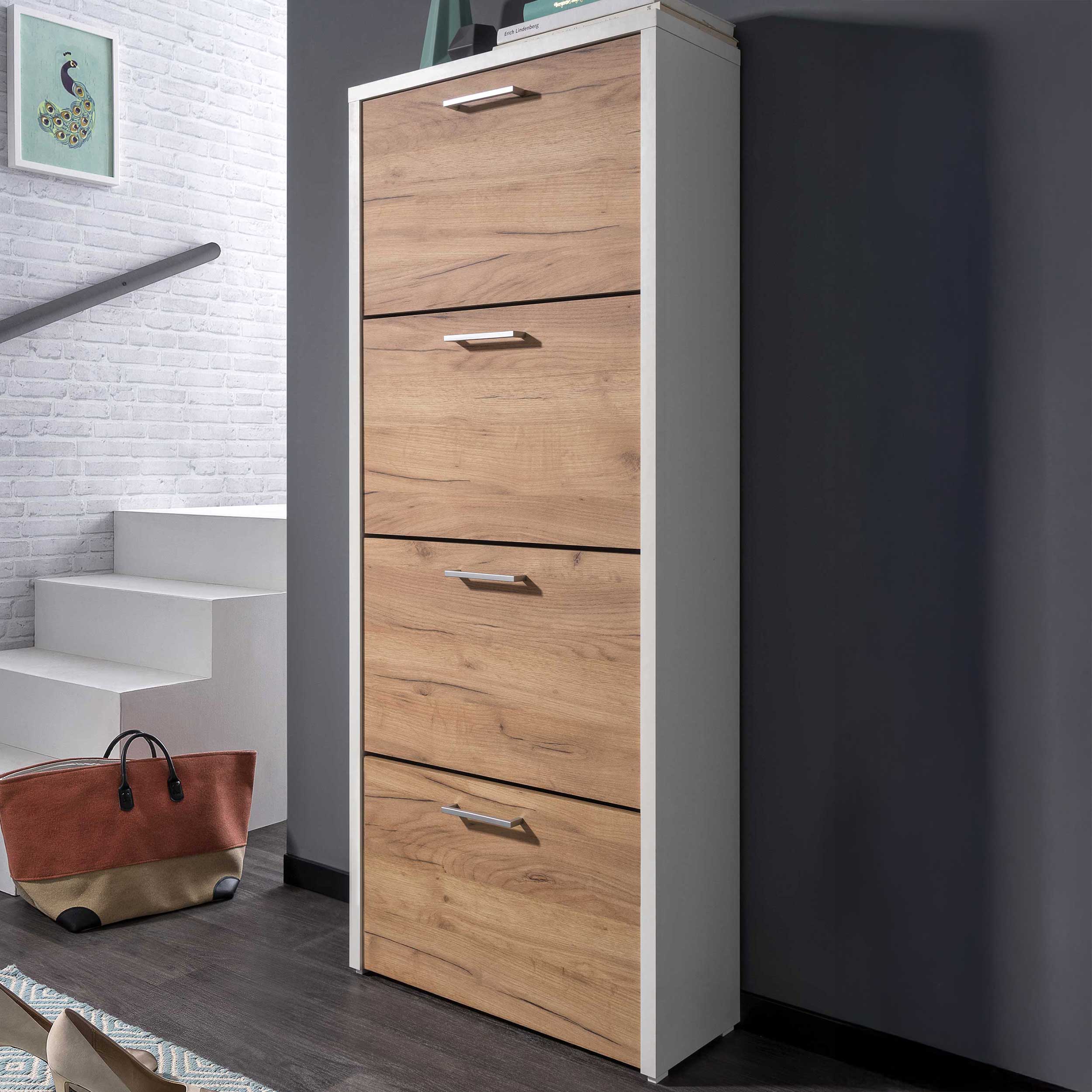 Armoire à chaussures Fulda 4 tiroirs - blanc/chêne - Image 1