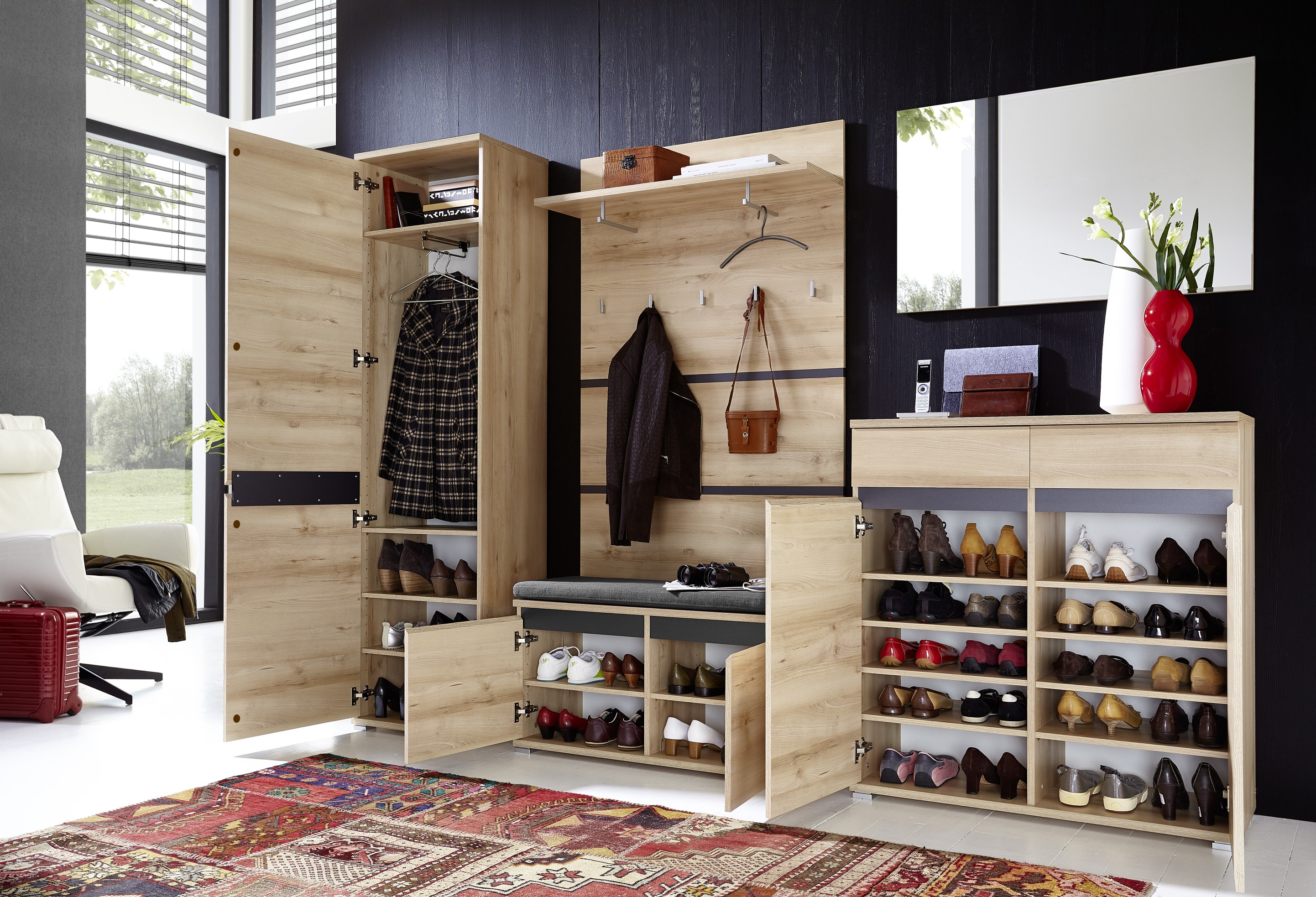 Armoire à chaussures Lissandro 96cm avec 2 portes & 2 tiroirs - hêtre - Image 2