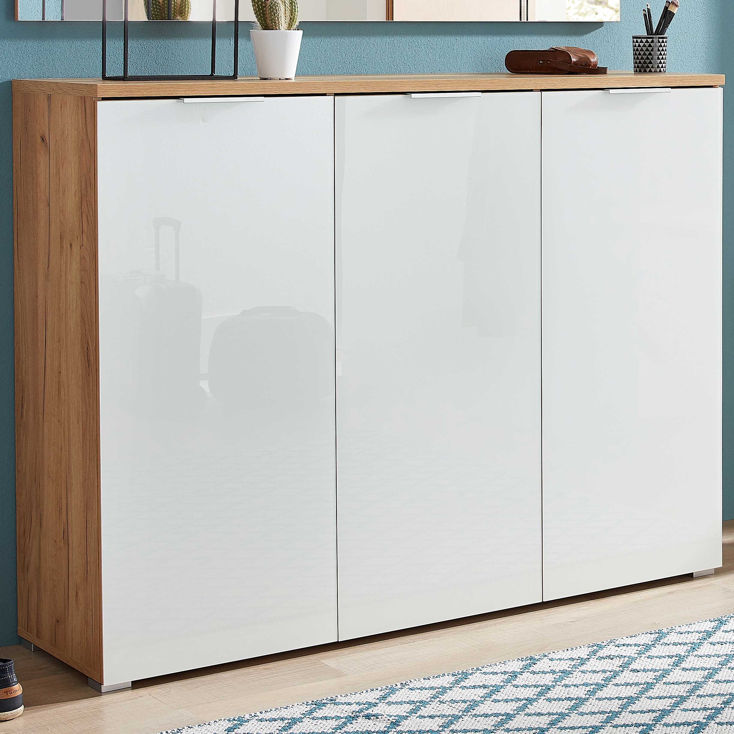 Armoire à chaussures Tille 134cm avec 3 portes - blanc/chêne - Image 1