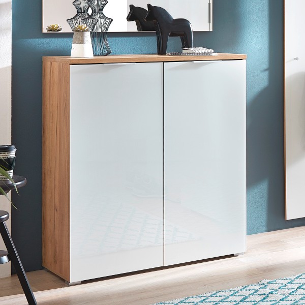 Armoire à chaussures Tille 89cm avec 2 portes - blanc/chêne - Image 1