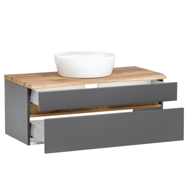 Armoire à lavabo Vikas 101cm 2 tiroirs - anthracite/chêne - Image 12