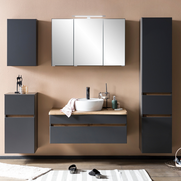 Armoire à lavabo Vikas 101cm 2 tiroirs - anthracite/chêne - Image 3