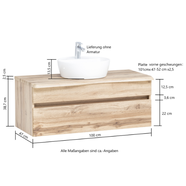 Armoire à lavabo Vikas 101cm 2 tiroirs - chêne - Image 3