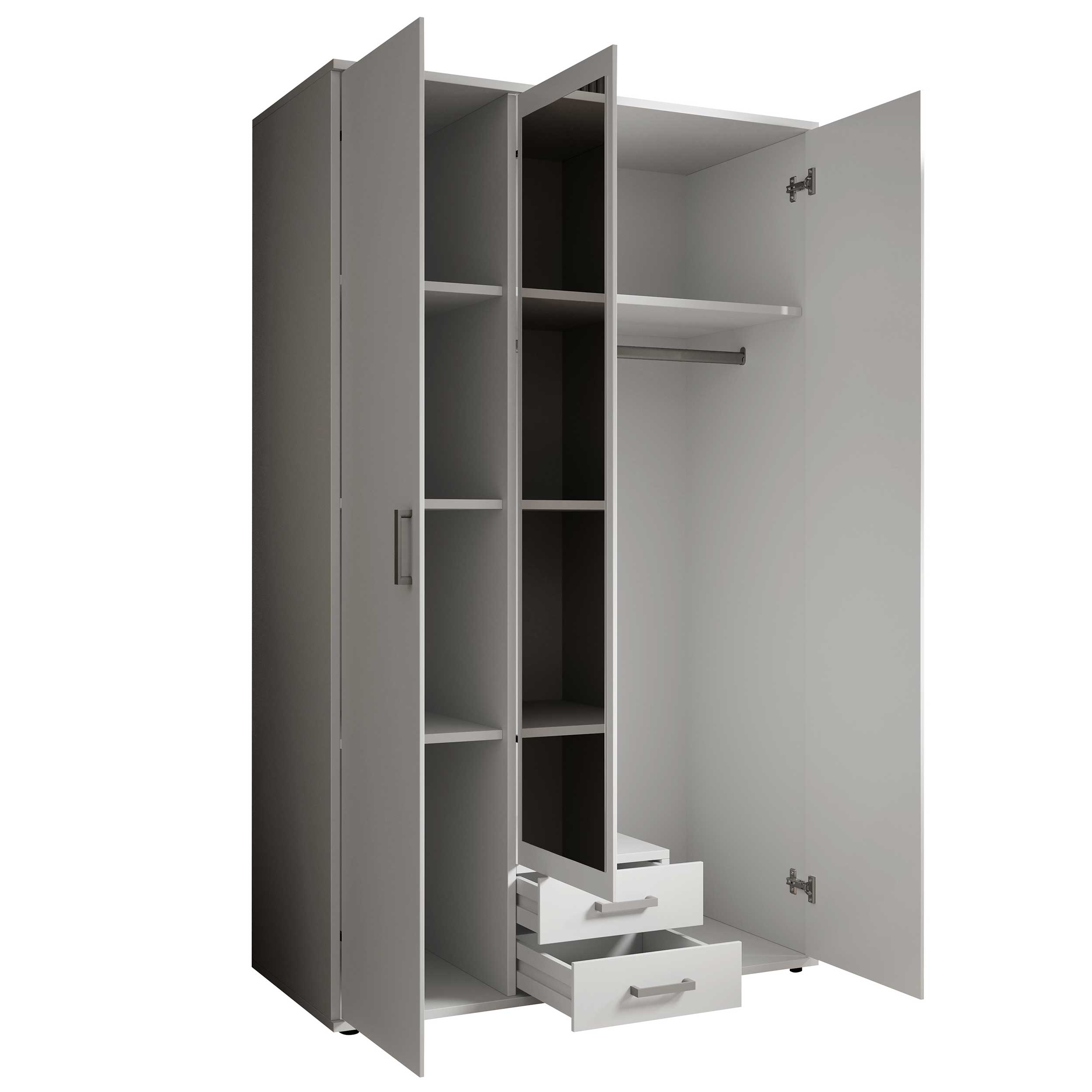 Armoire à vêtements Daniela 120cm à 3 portes & 2 tiroirs - blanc - Image 5