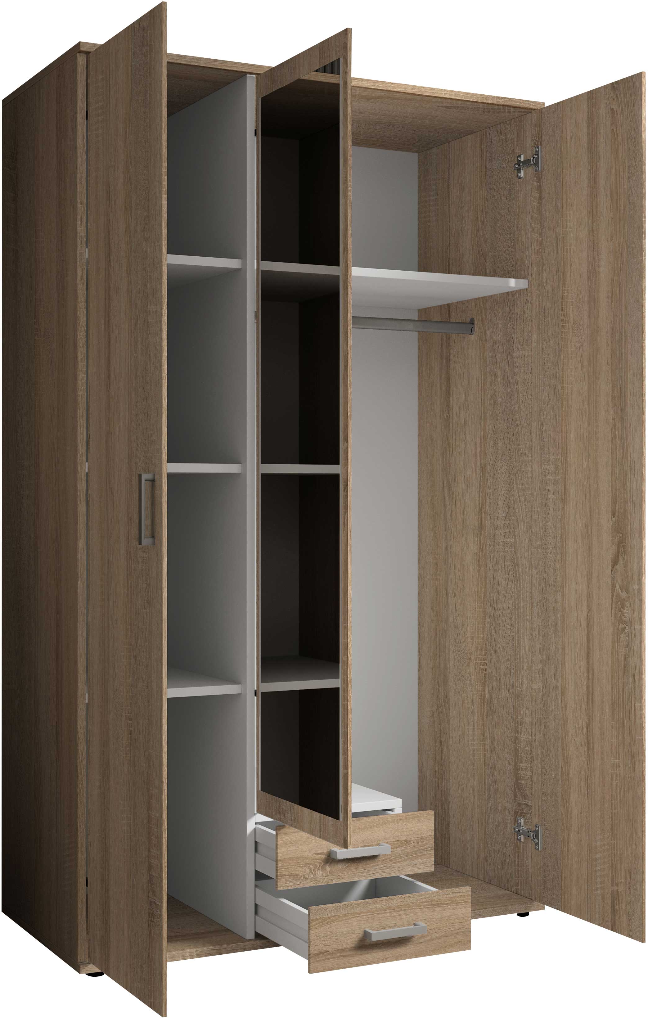 Armoire à vêtements Daniela 120cm à 3 portes & 2 tiroirs - chêne - Image 2