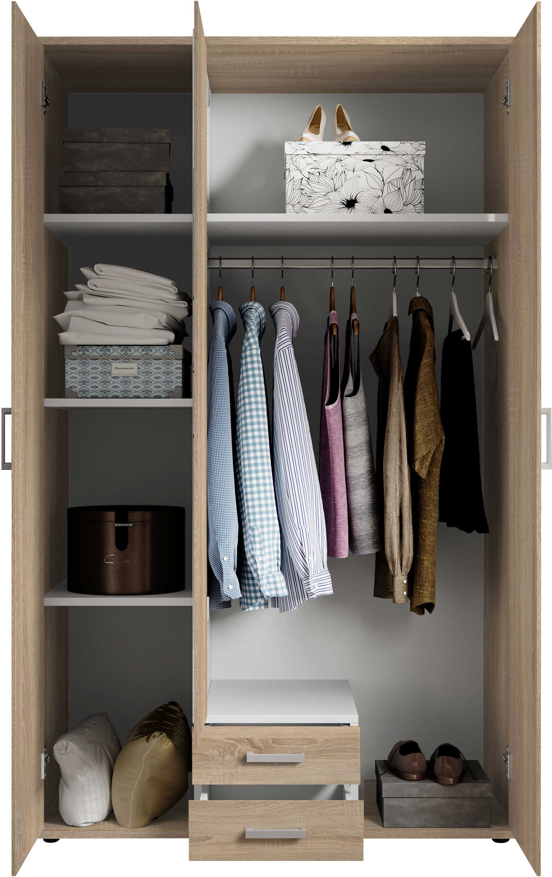 Armoire à vêtements Daniela 120cm à 3 portes & 2 tiroirs - chêne - Image 7