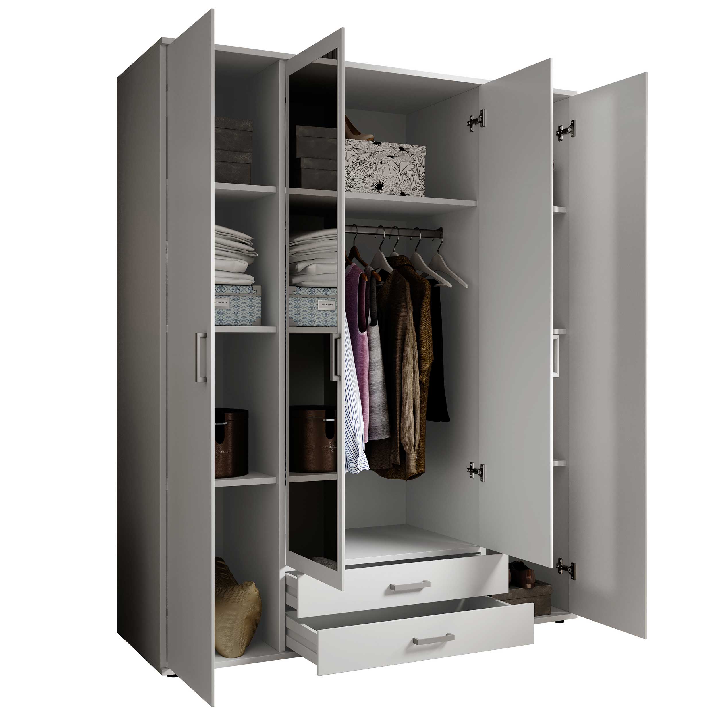 Armoire à vêtements Daniela 160cm à 4 portes & 2 tiroirs - blanc - Image 5