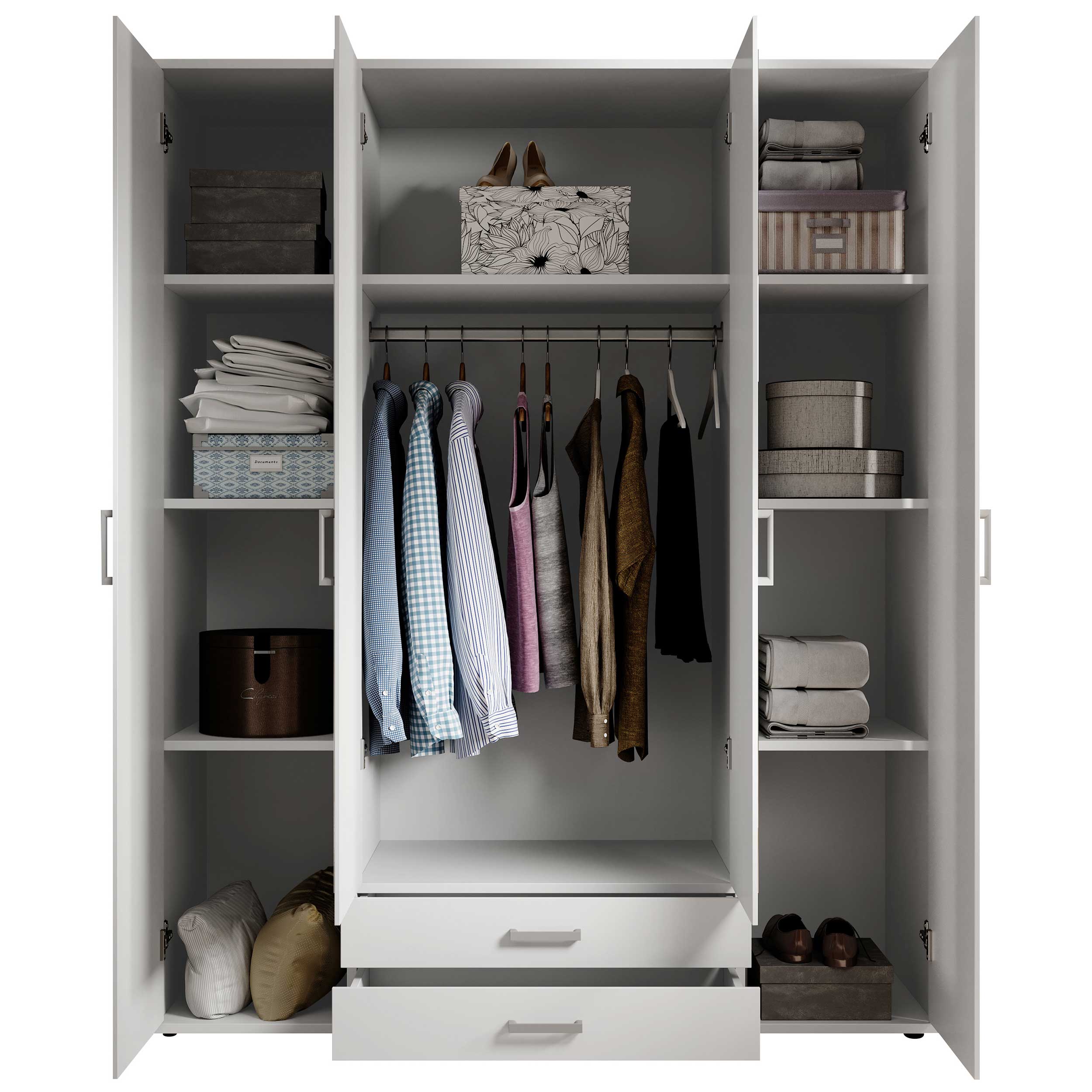 Armoire à vêtements Daniela 160cm à 4 portes & 2 tiroirs - blanc - Image 7