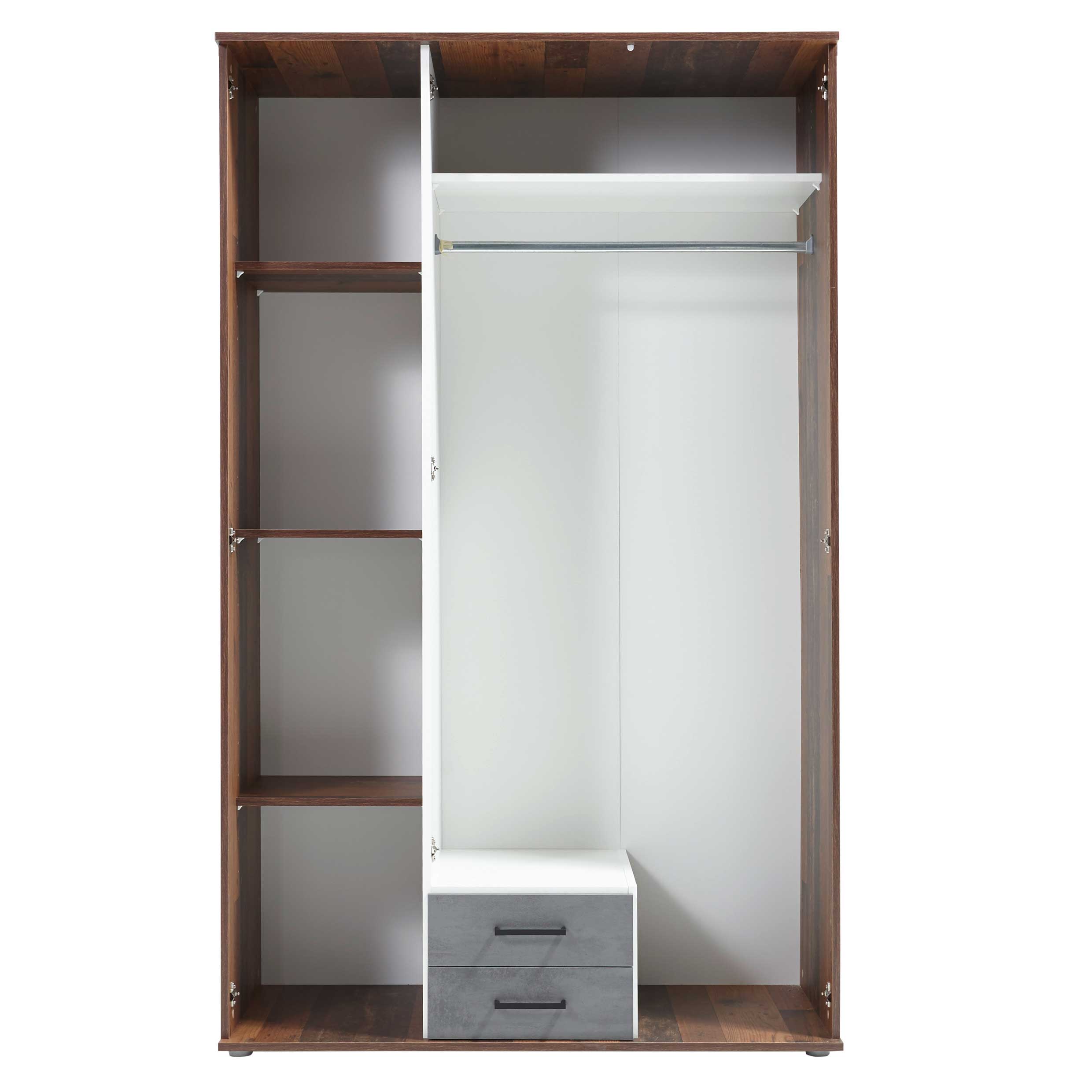 Armoire à vêtements Ellis 120cm à 3 portes & 2 tiroirs - vieux style/béton - Image 3