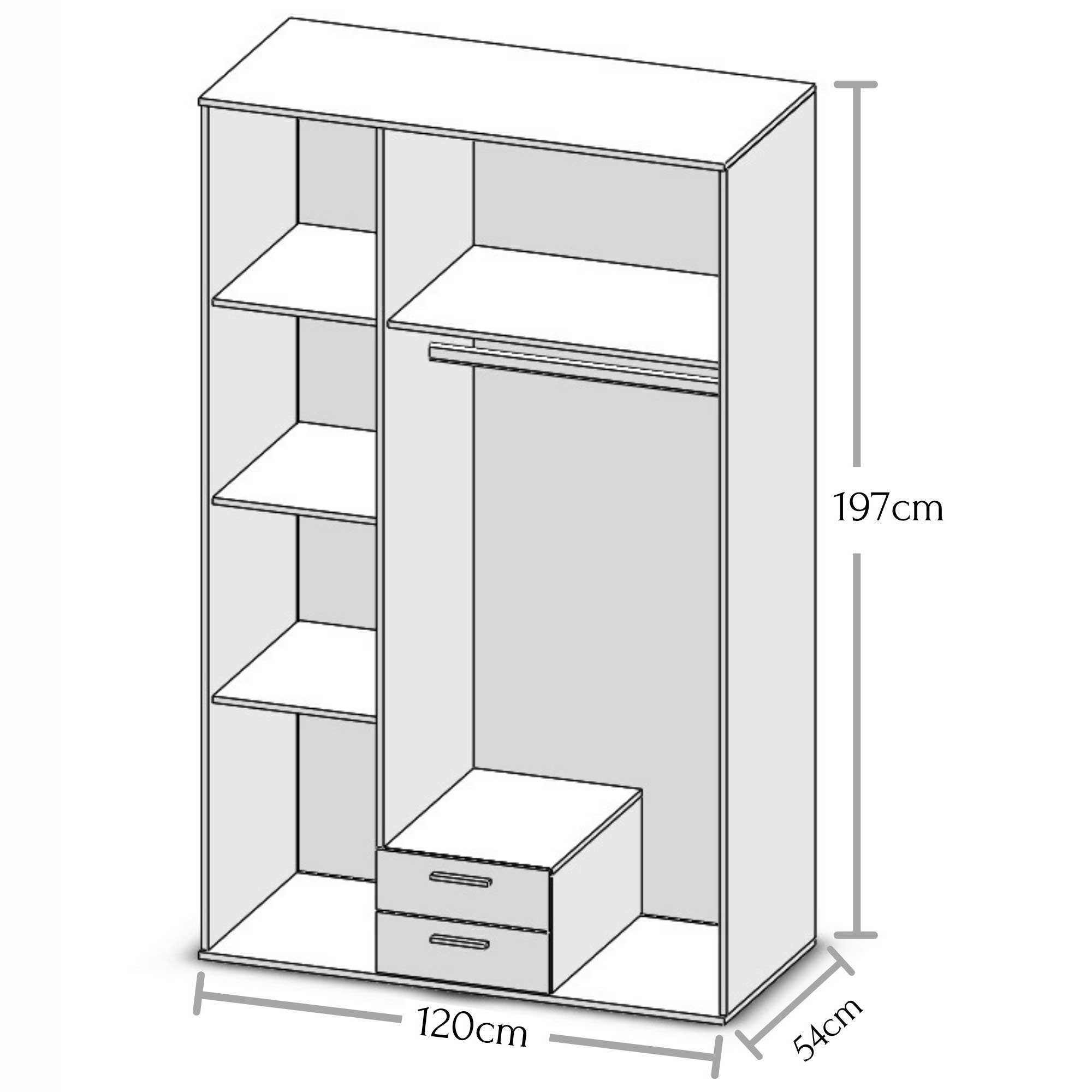 Armoire à vêtements Ellis 120cm à 3 portes & 2 tiroirs - vieux style/béton - Image 4