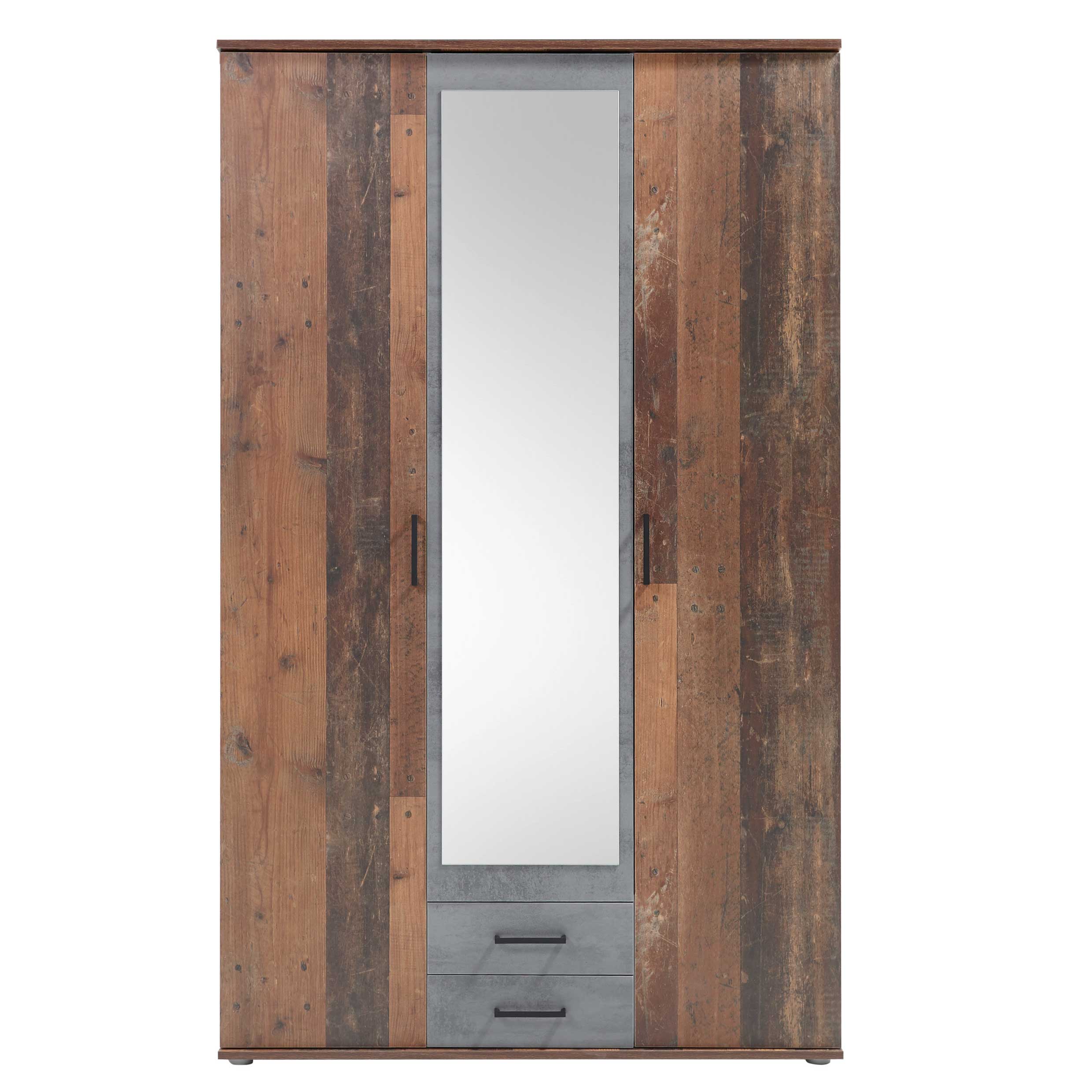 Armoire à vêtements Ellis 120cm à 3 portes & 2 tiroirs - vieux style/béton - Image 10