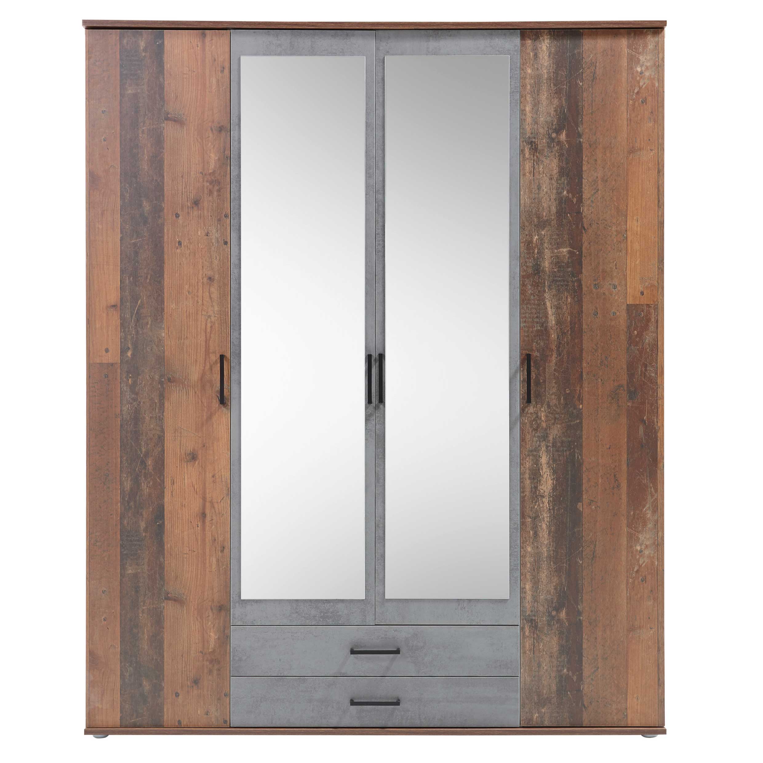 Armoire à vêtements Ellis 160cm à 4 portes & 2 tiroirs - vieux style/béton - Image 12