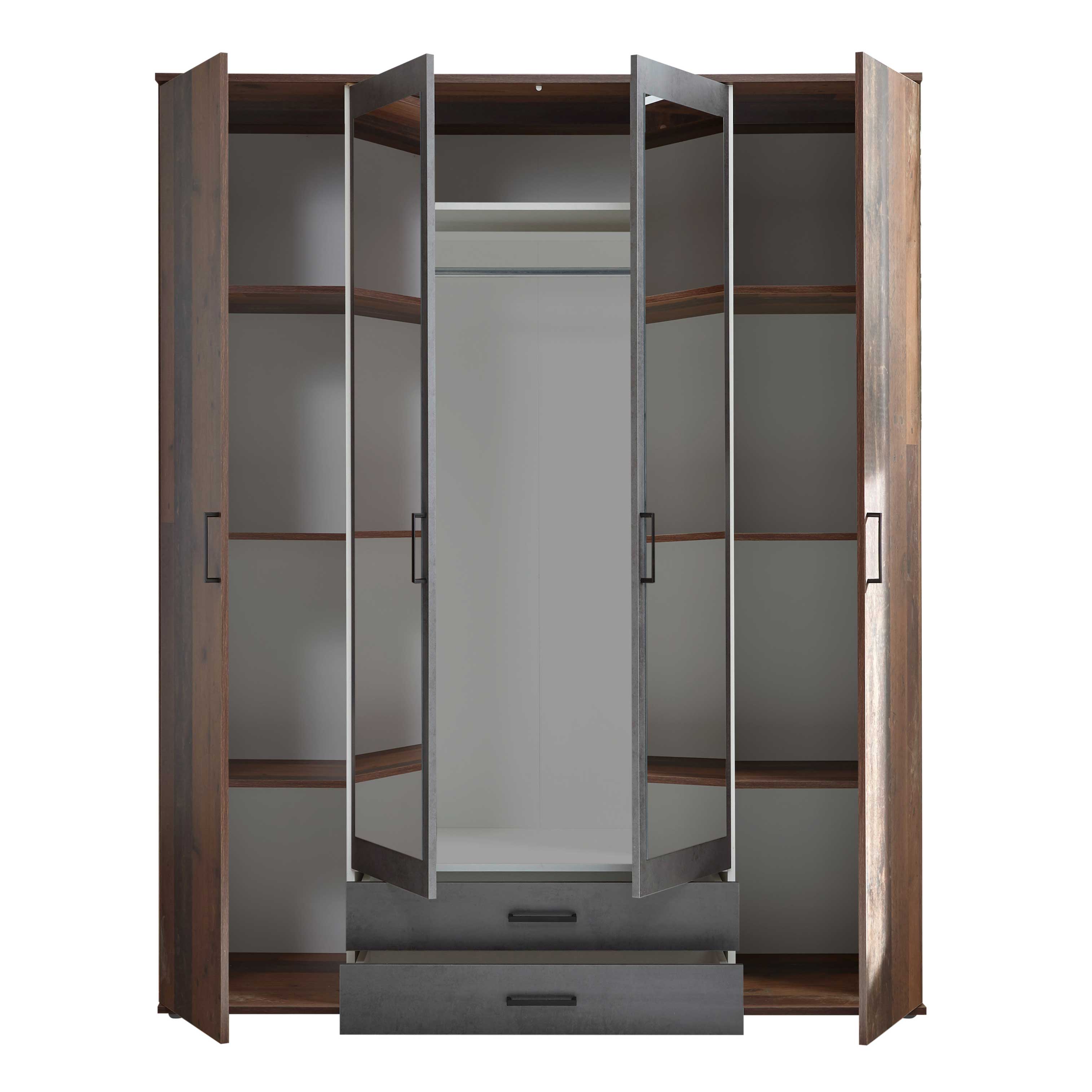 Armoire à vêtements Ellis 160cm à 4 portes & 2 tiroirs - vieux style/béton - Image 5