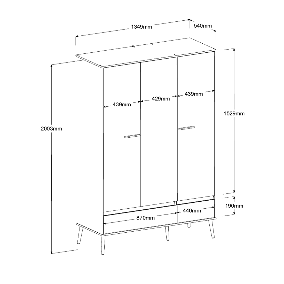 Armoire à vêtements Hardy 135 cm avec 3 portes - blanc/chêne - Image 2