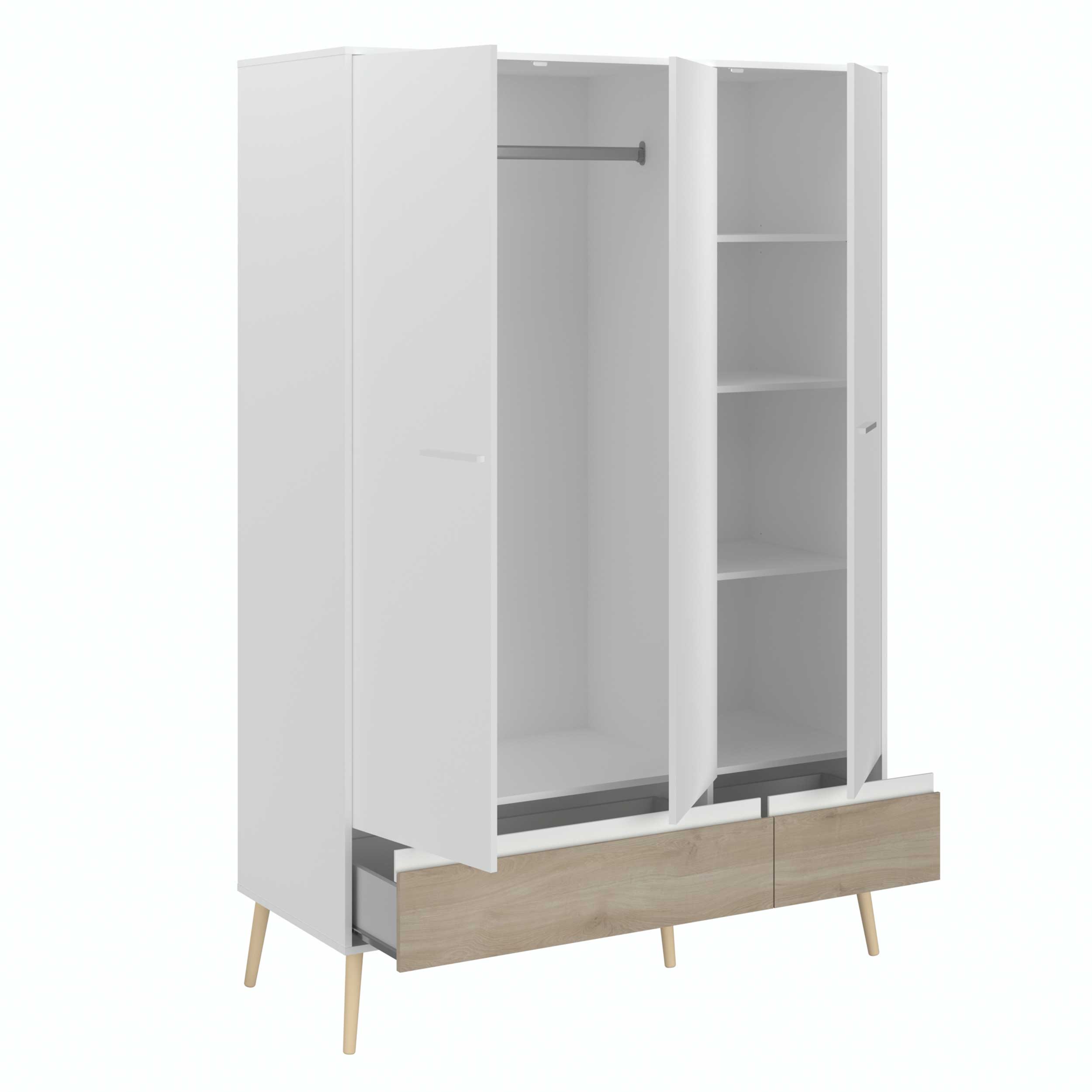 Armoire à vêtements Hardy 135 cm avec 3 portes - blanc/chêne - Image 11