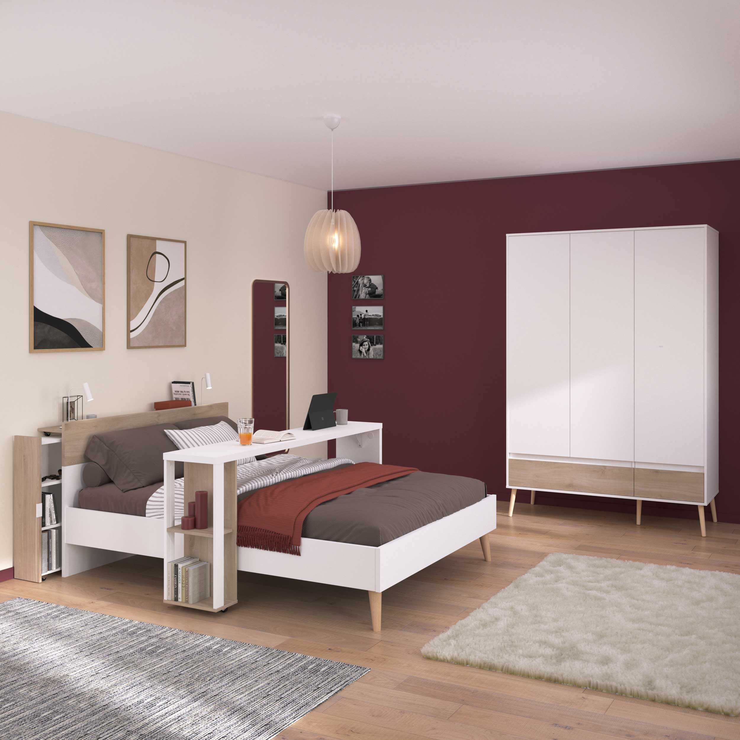 Armoire à vêtements Hardy 135 cm avec 3 portes - blanc/chêne - Image 12