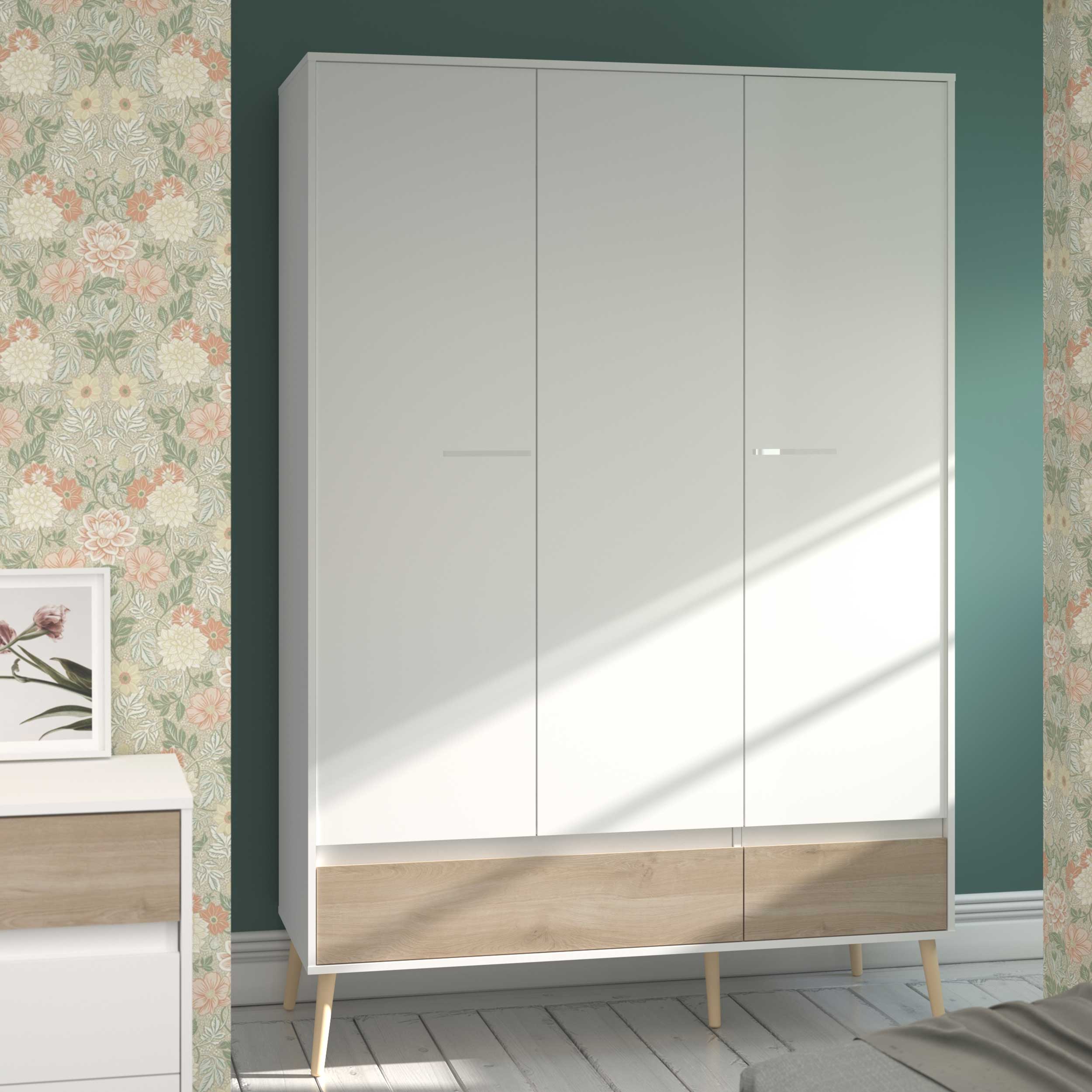 Armoire à vêtements Hardy 135 cm avec 3 portes - blanc/chêne - Image 1