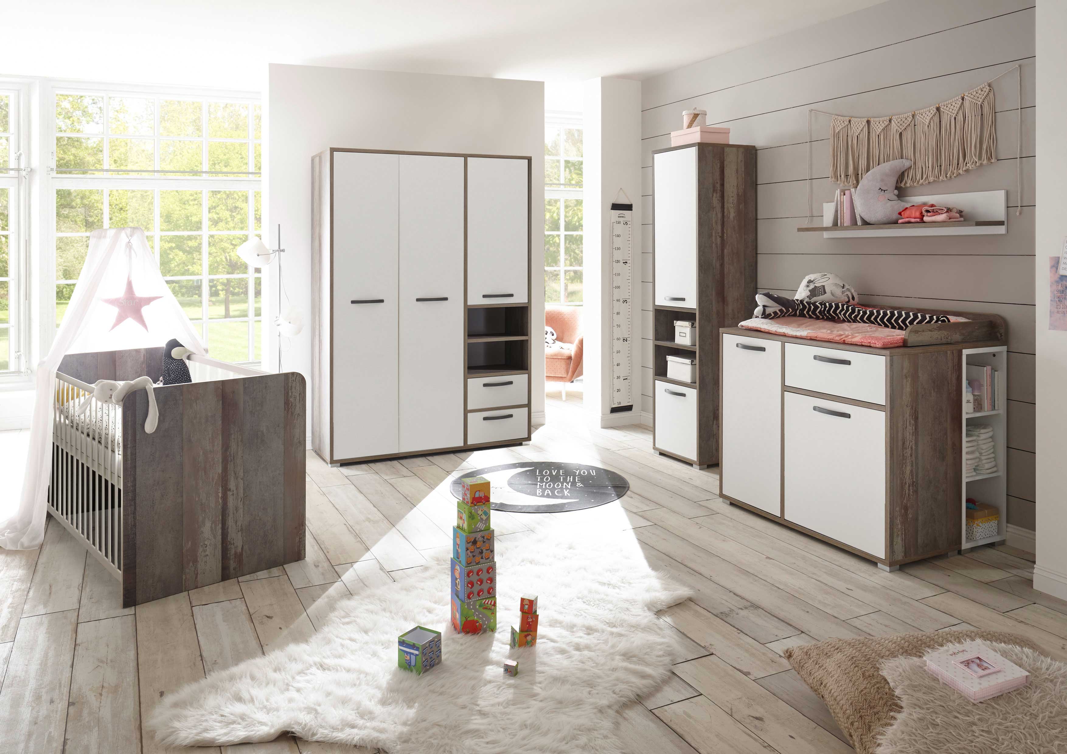 Armoire à vêtements Petrus 138cm 3 portes & 2 tiroirs - blanc/bois flottant - Image 2