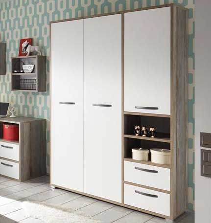 Armoire à vêtements Petrus 138cm 3 portes & 2 tiroirs - blanc/bois flottant - Image 5