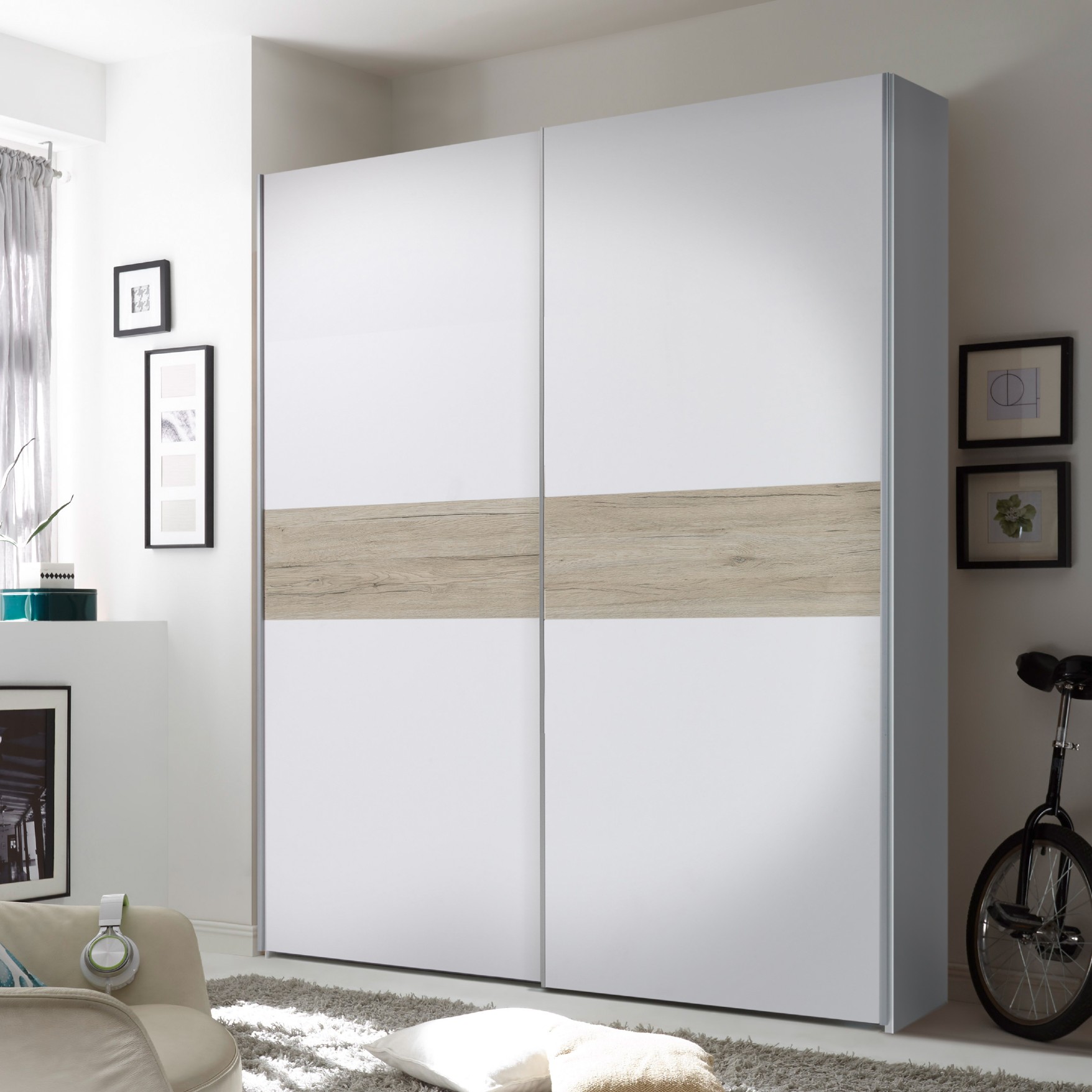 Armoire à vêtements Salamanca 170cm avec 2 portes - blanc/chêne - Image 1
