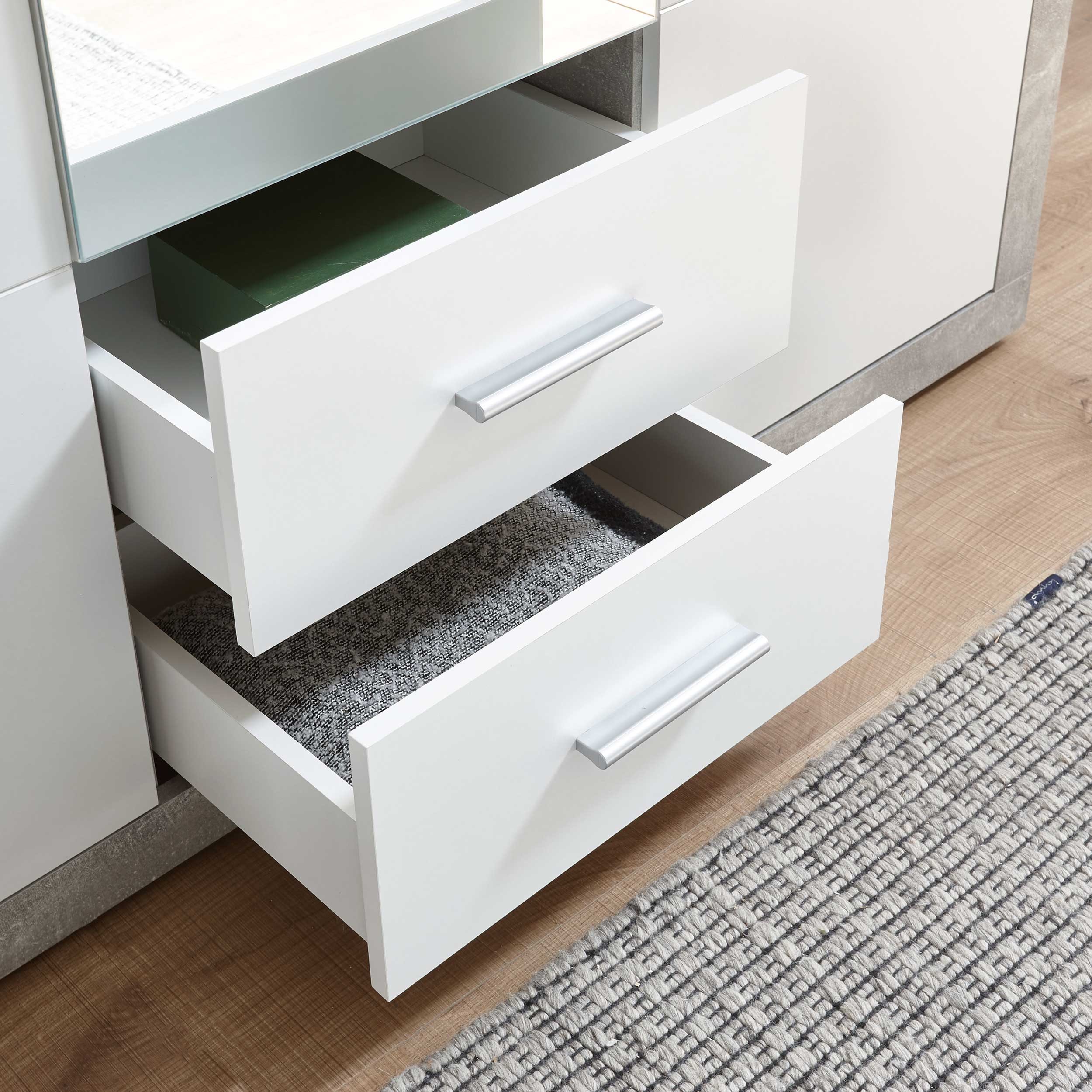 Armoire à vêtements Storck 151cm 3 portes & 2 tiroirs - béton/blanc - Image 2