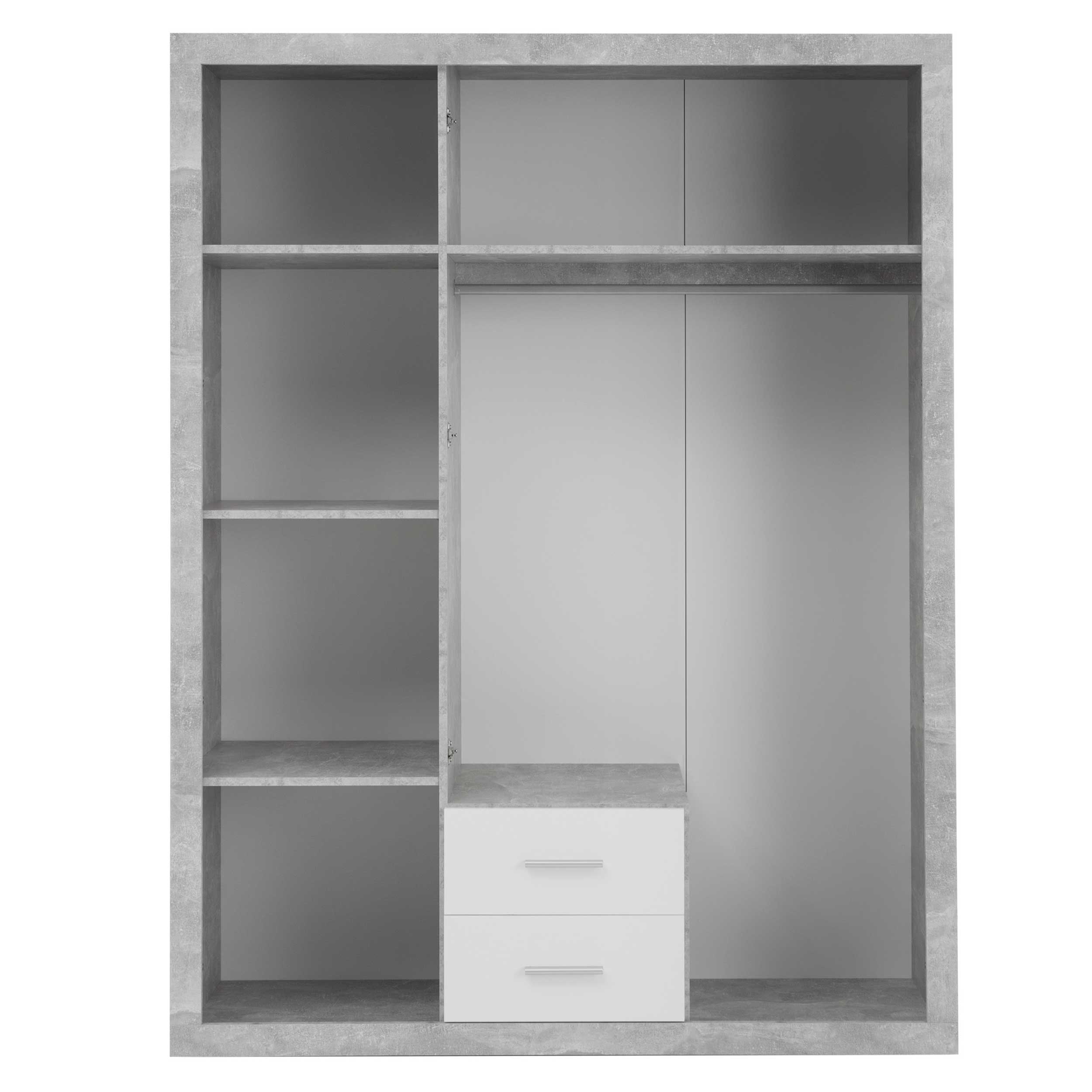 Armoire à vêtements Storck 151cm 3 portes & 2 tiroirs - béton/blanc - Image 6