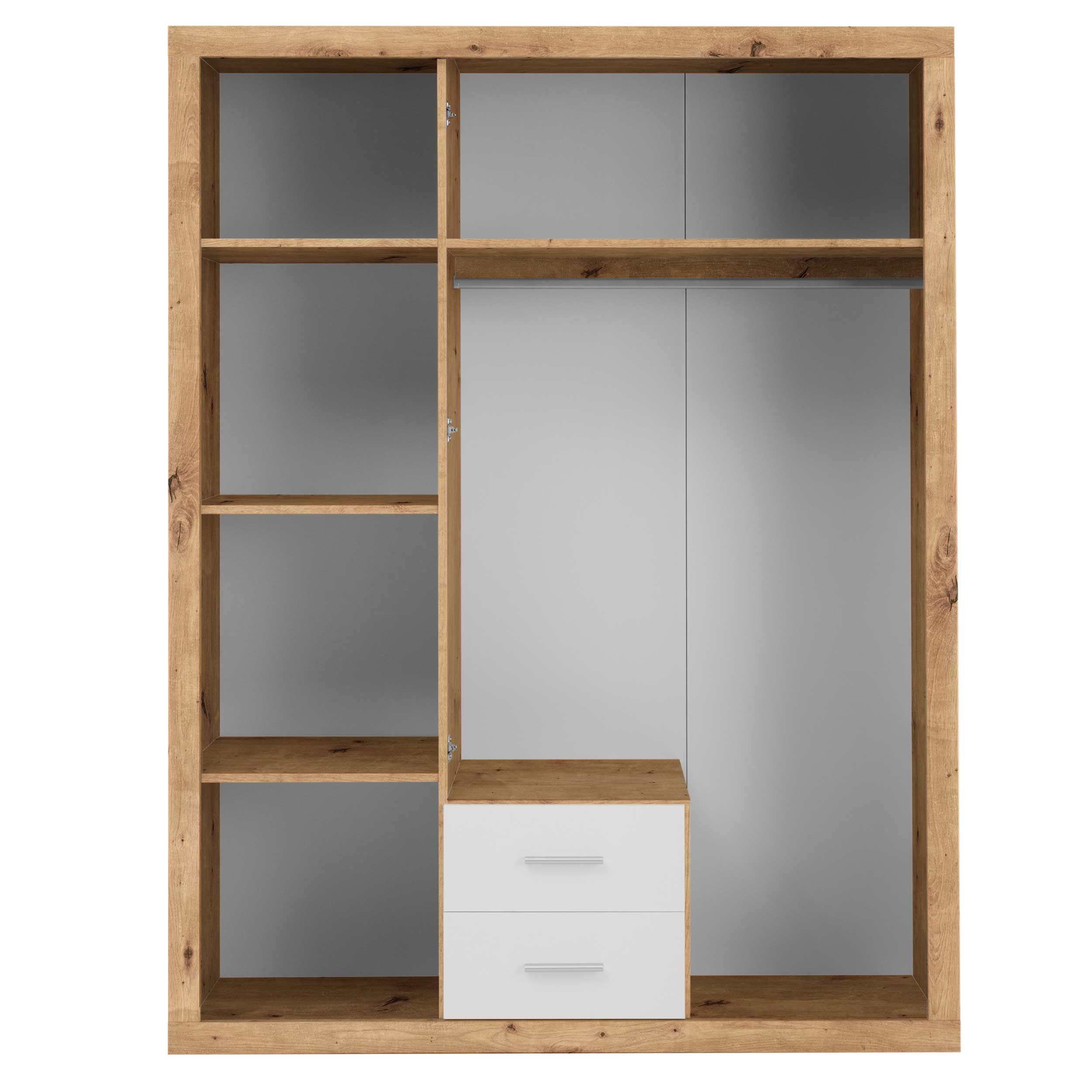 Armoire à vêtements Storck 151cm 3 portes & 2 tiroirs - chêne artisan/blanc - Image 5