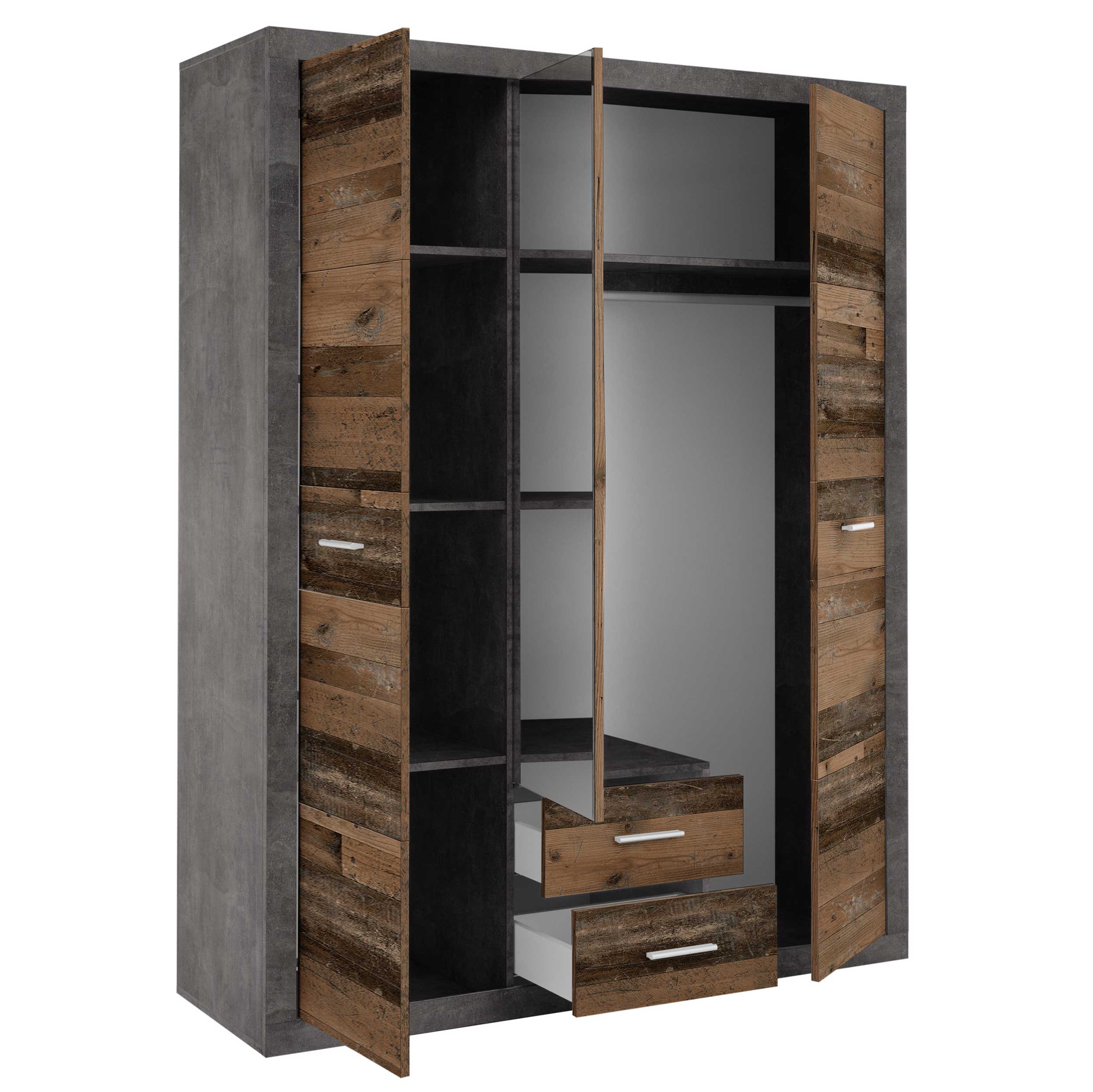 Armoire à vêtements Storck 151cm 3 portes & 2 tiroirs - vieux style/béton - Image 2