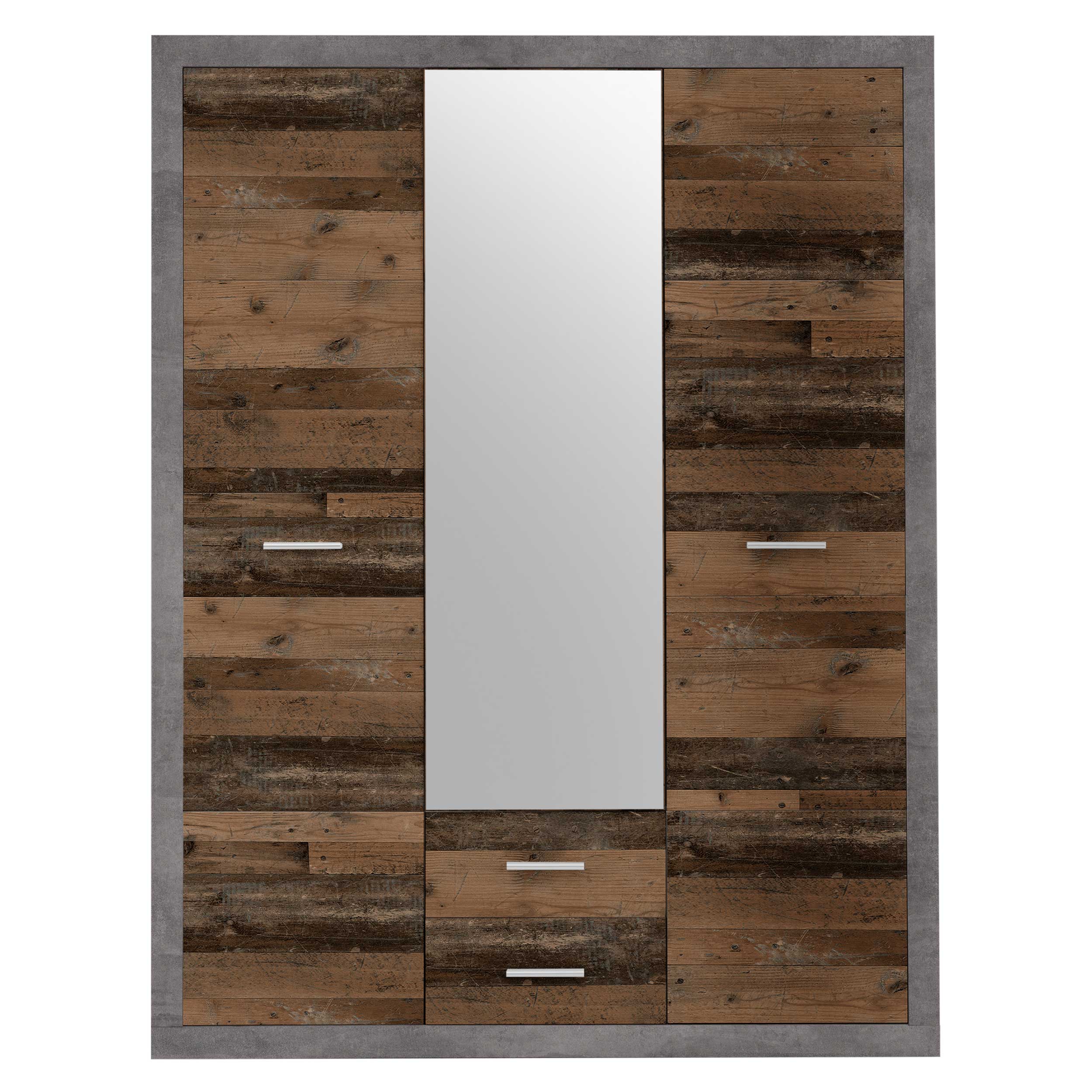 Armoire à vêtements Storck 151cm 3 portes & 2 tiroirs - vieux style/béton - Image 3