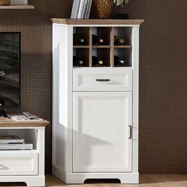 Armoire à vin Samine 66cm pour 6 bouteilles 1 porte & 1 tiroir - blanc/chêne - Image 1