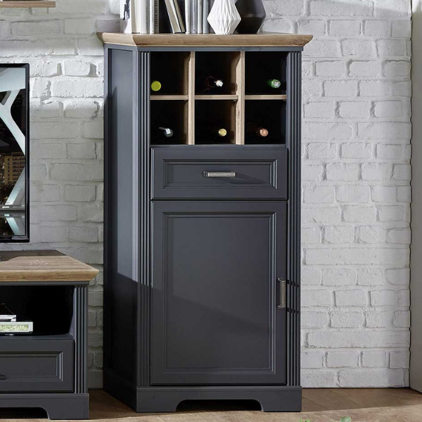 Armoire à vin Samine 66cm pour 6 bouteilles 1 porte & 1 tiroir - graphite/chêne