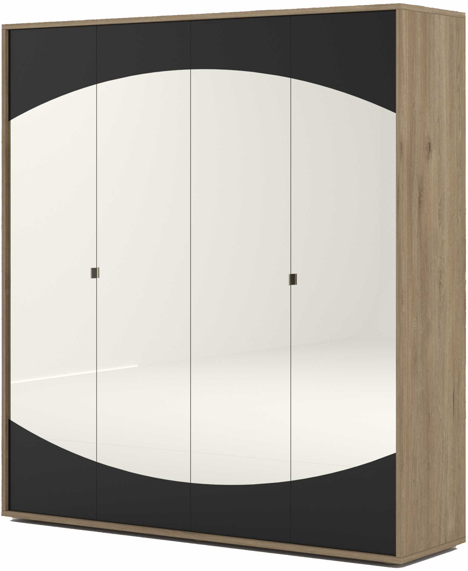 Armoire Avalon 200cm avec miroir 4 portes - chêne/noir - Image 2