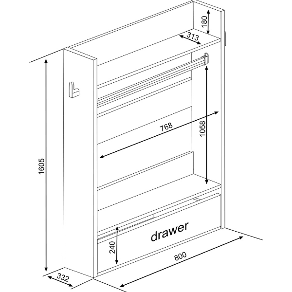 Armoire Bo0 avec tiroir, étagère à chapeaux et tringle à vêtements - blanc/ vieux rose - Image 2