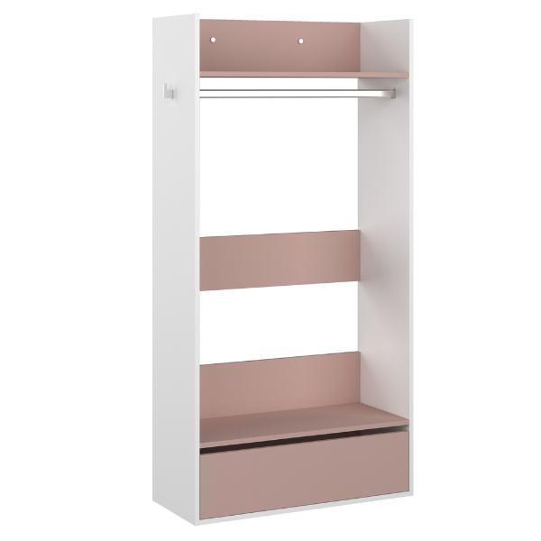 Armoire Bo0 avec tiroir, étagère à chapeaux et tringle à vêtements - blanc/ vieux rose - Image 4