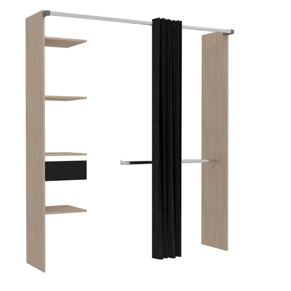 Armoire Botan G - 200cm, 4 étagères, 1 tiroir, 1 tringle, 1 rideau- chêne - Image 2