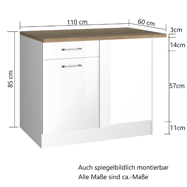 Armoire d'angle Ragnar 110cm avec porte & tiroir - anthracite brillant/chêne - Image 4