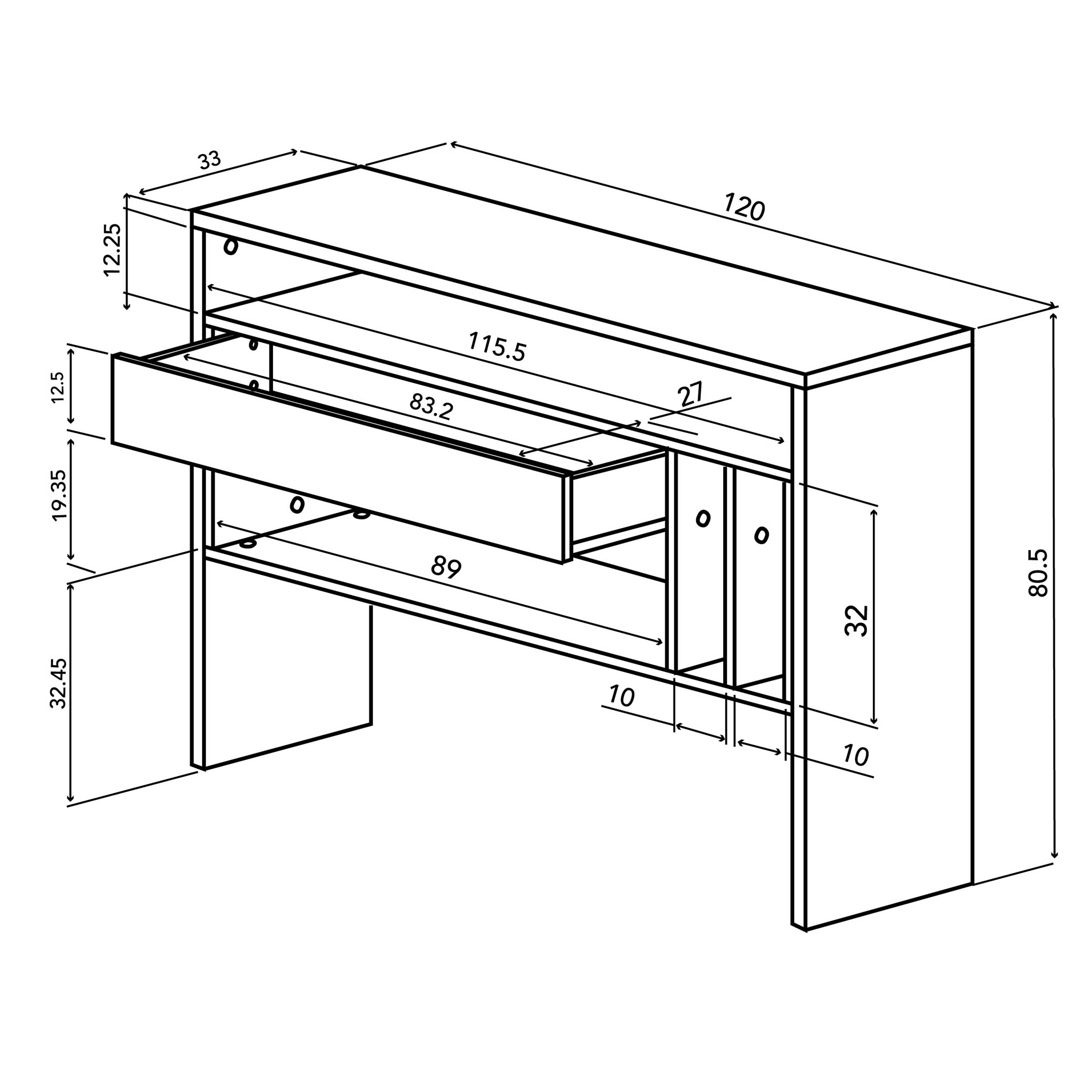 Armoire d'appoint Keros 120cm à 1 tiroir - chêne/blanc - Image 2