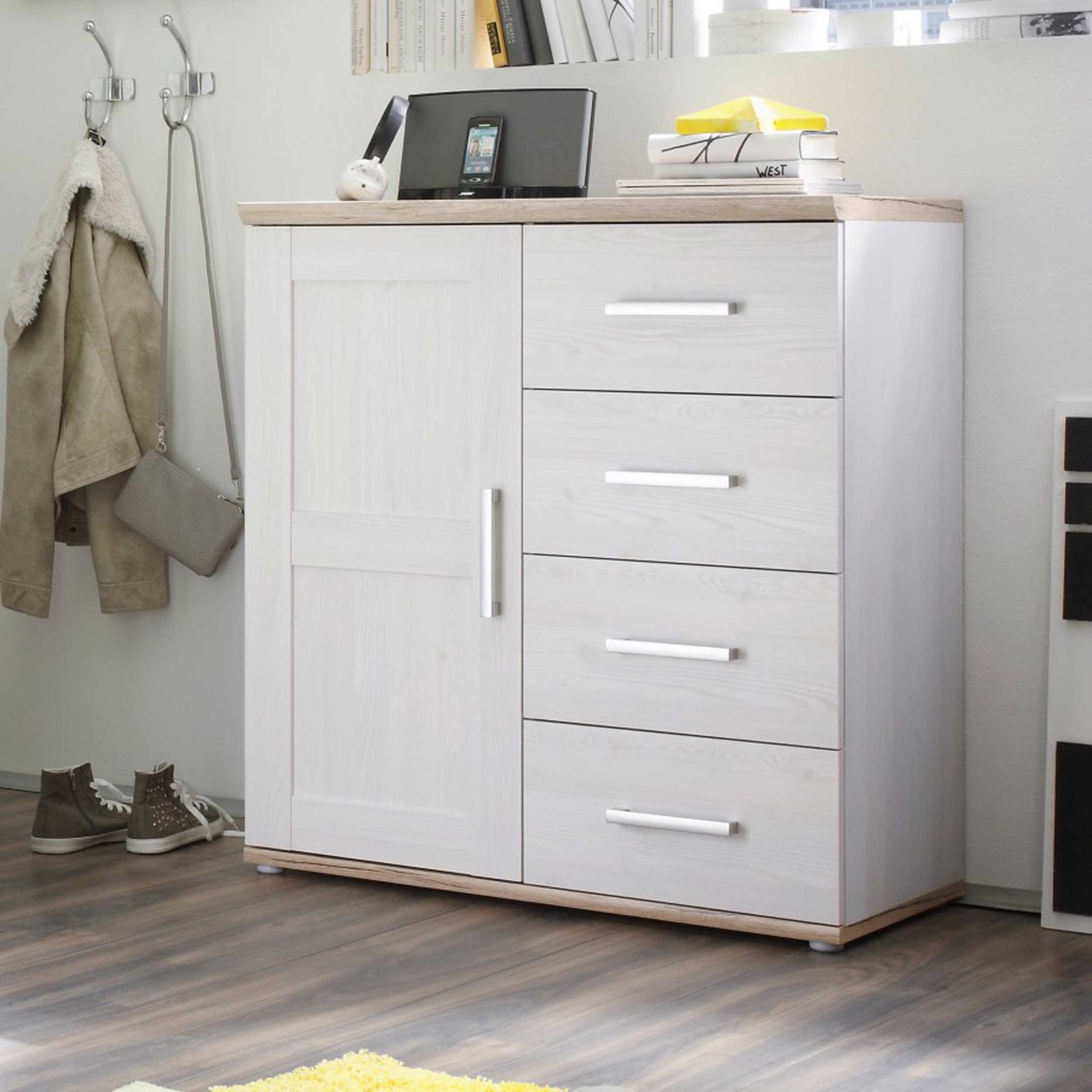 Armoire d'appoint Roman 93cm avec porte & 4 tiroirs - blanc/brun - Image 5