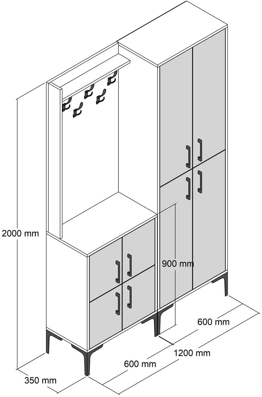 Armoire d'entrée - 150x35x200cm - 8 portes - blanc - Image 3