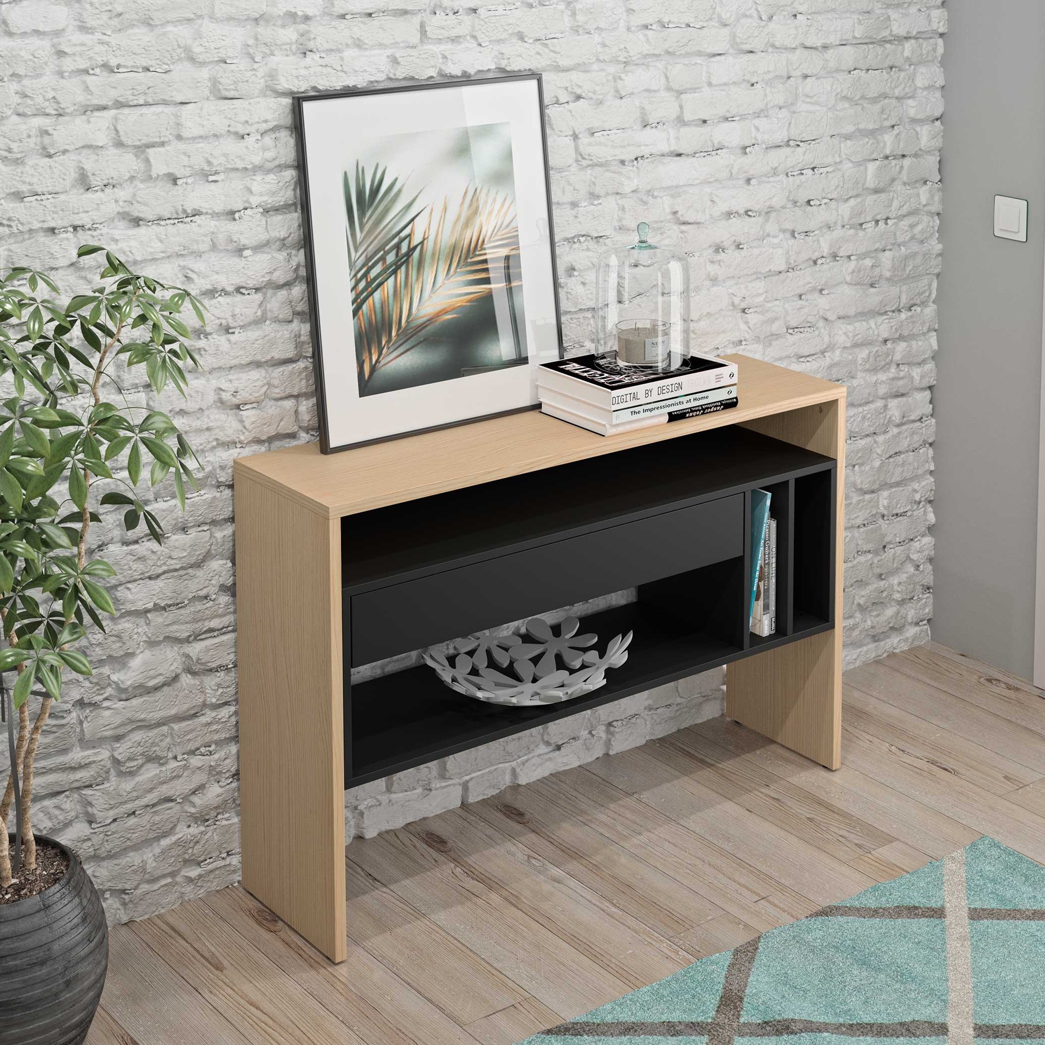 Armoire d'appoint Keros 120cm à 1 tiroir - chêne/noir