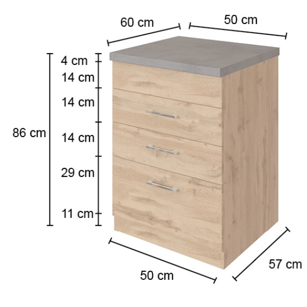Armoire de cuisine pour plaque cuisson Sorrella 3 tiroirs - anthracite/chêne - Image 3