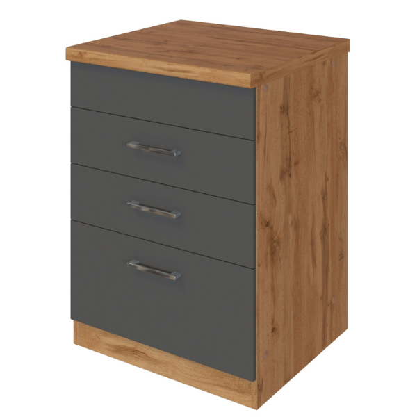 Armoire de cuisine pour plaque cuisson Sorrella 3 tiroirs - anthracite/chêne - Image 10