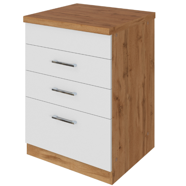 Armoire de cuisine pour plaque cuisson Sorrella 3 tiroirs - blanc/chêne - Image 11