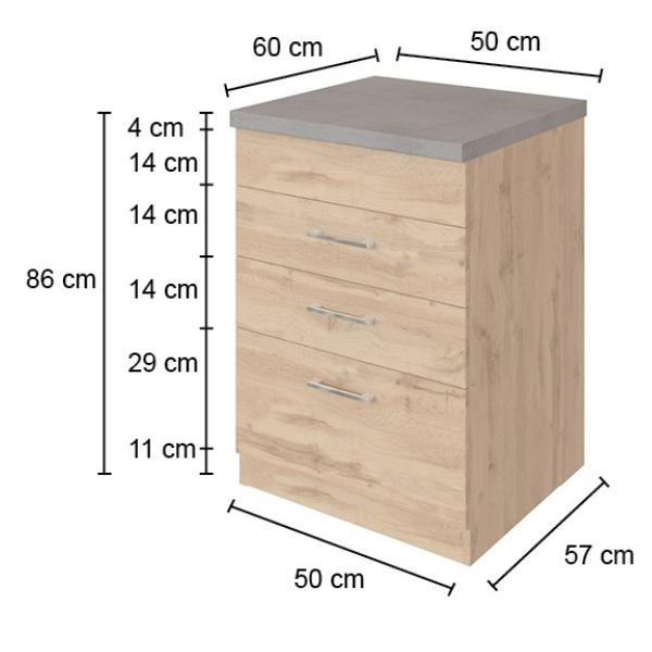 Armoire de cuisine pour plaque cuisson Sorrella 3 tiroirs - blanc/chêne - Image 4