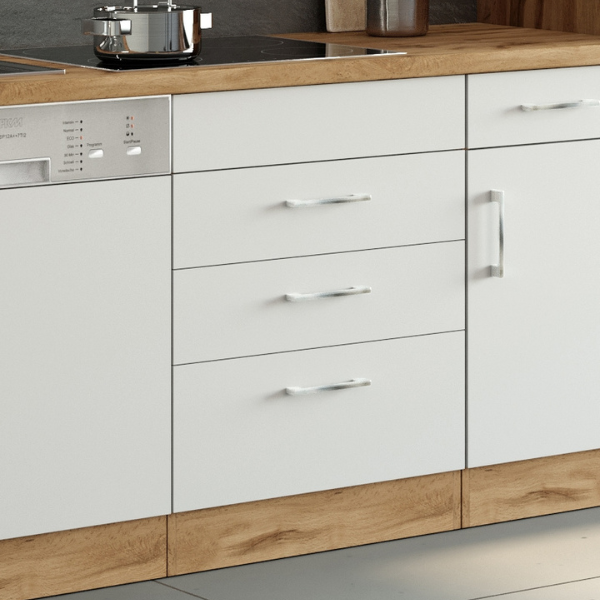 Armoire de cuisine pour plaque cuisson Sorrella 3 tiroirs - blanc/chêne - Image 1