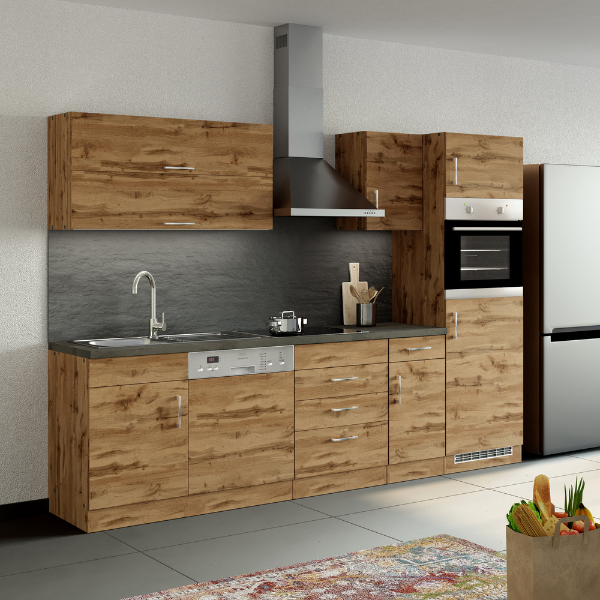 Armoire de cuisine pour plaque cuisson Sorrella 3 tiroirs - chêne/béton - Image 4