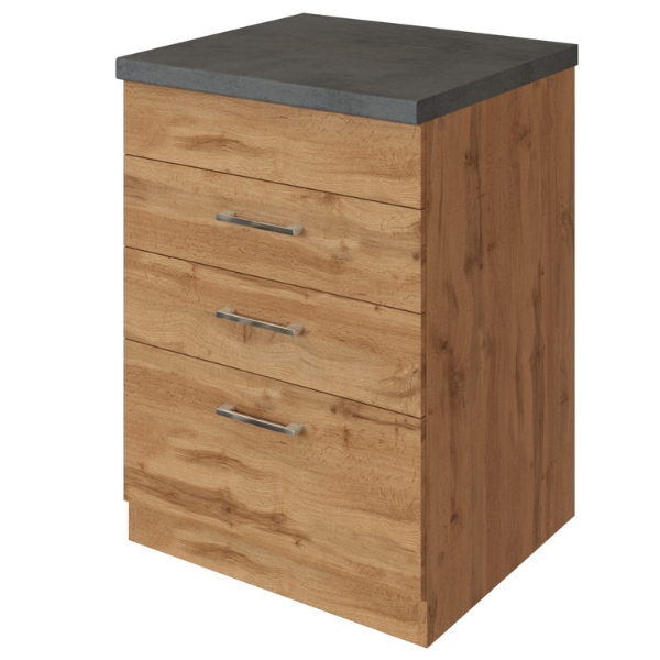 Armoire de cuisine pour plaque cuisson Sorrella 3 tiroirs - chêne/béton - Image 10