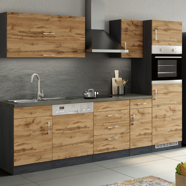 Armoire de cuisine pour plaque cuisson Sorrella 3 tiroirs - chêne/graphite - Image 2