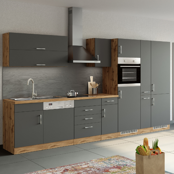 Armoire de cuisine pour réfrigérateur et congélateur - anthracite/chêne - Image 5